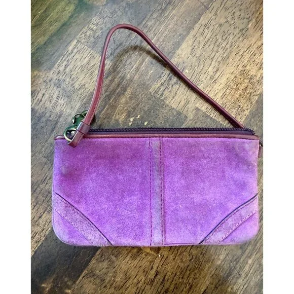 Coach Suede Leather Zip Closure Purple Wristlet/Clutch - Picture 3 of 4